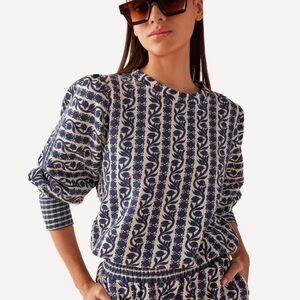 OMIKA - Lydia Blue White Valletta Ink Long Sleeve Lightweight Sweatshirt SZ Sm